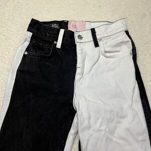 Revice Denim Jeans‎ Womens 24 Black White Yin Yang Split Leg High Rise Straight